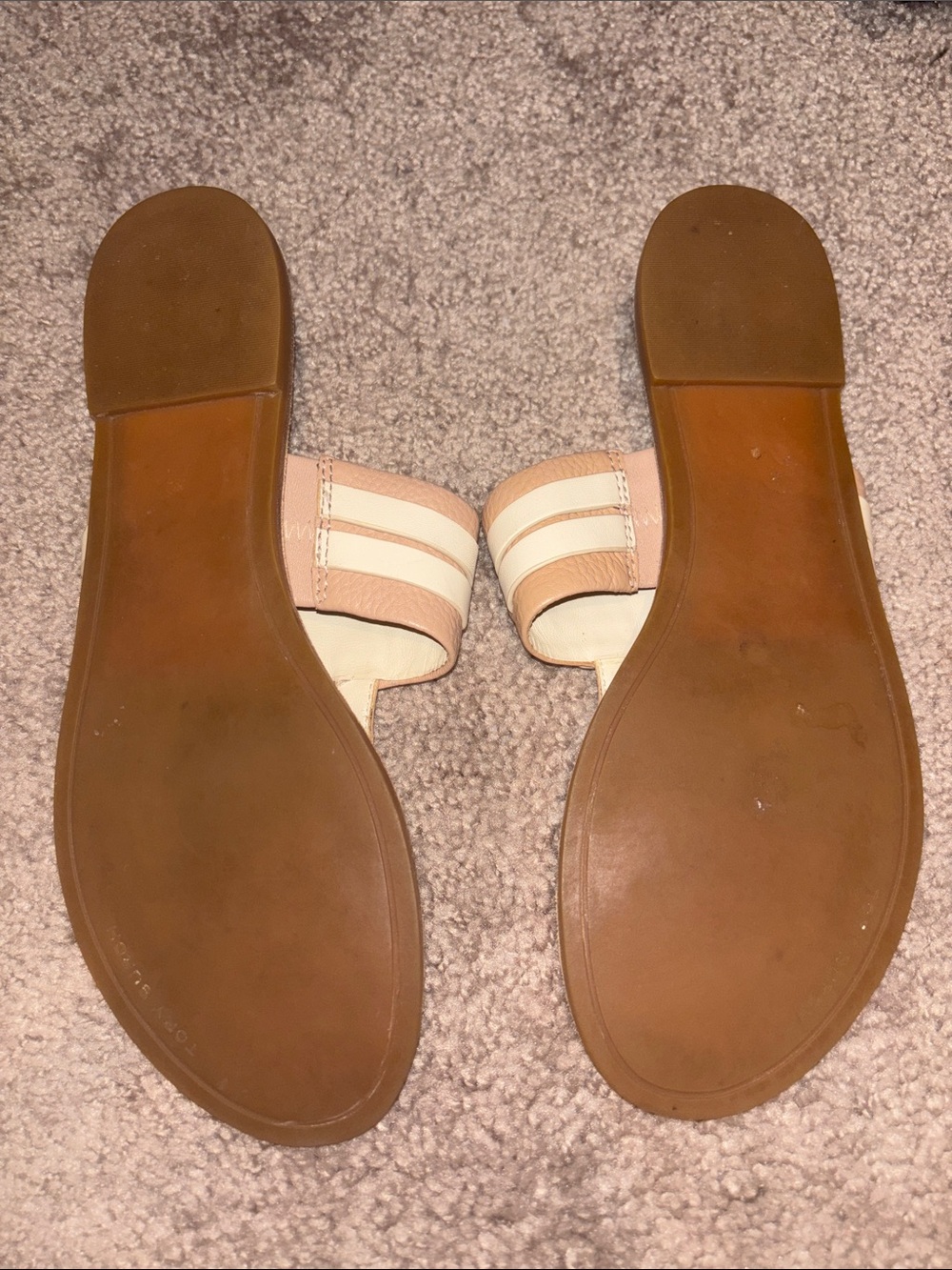Tory Burch Tan and Cream Logo Thong Sandals - Picture 2 of 2
